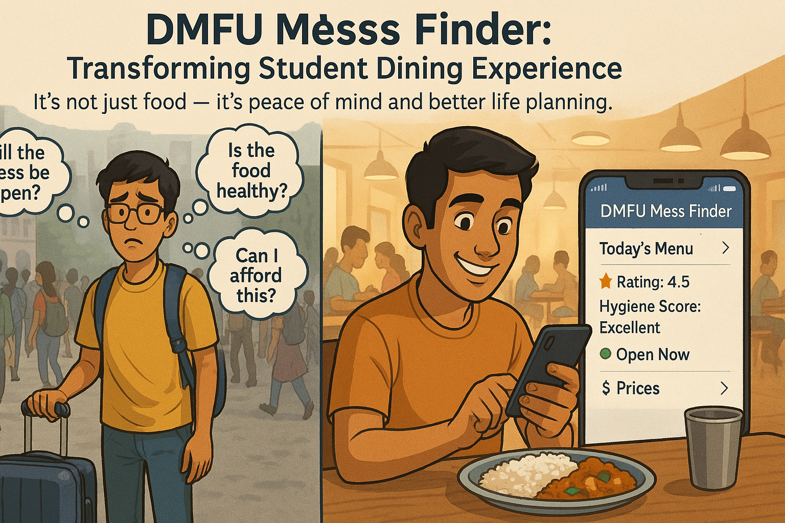 Student using mobile app for food ordering
