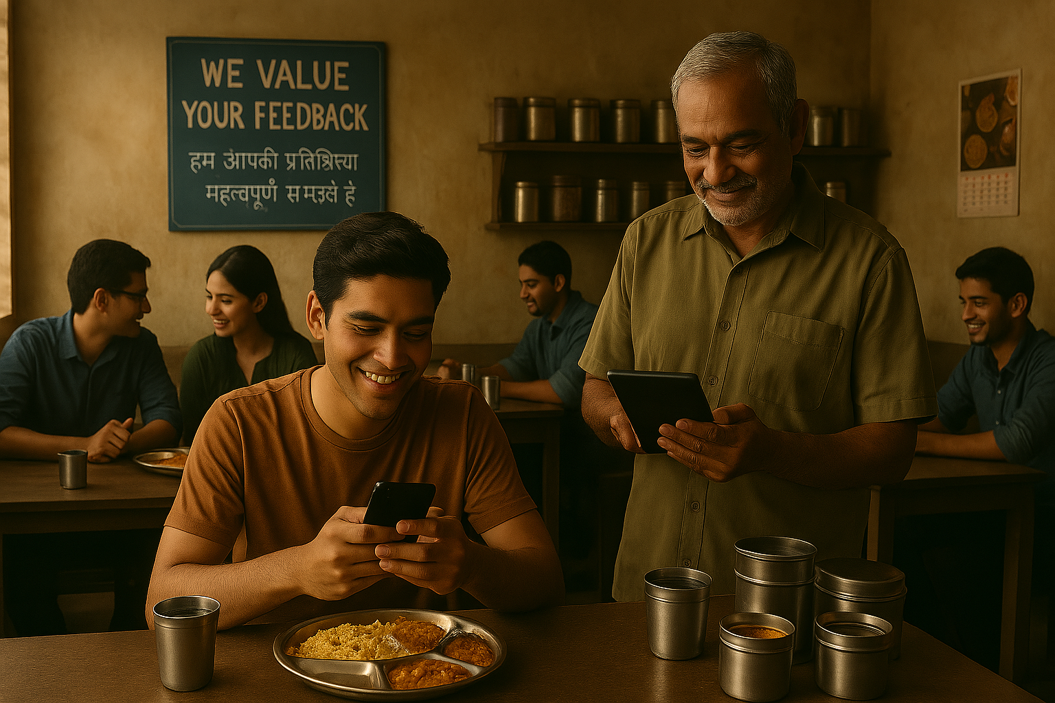 People using mobile app for food ordering